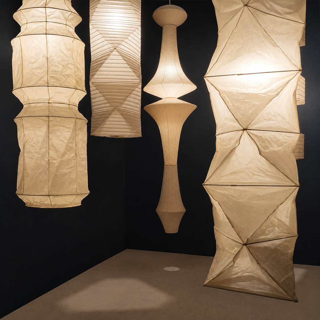 Washi Paper L6 pendant light 63 inch tall white wire modern art gallery exhibition space architectural sculptural statement minimalist Japandi contemporary warm ambient lifestyle interior