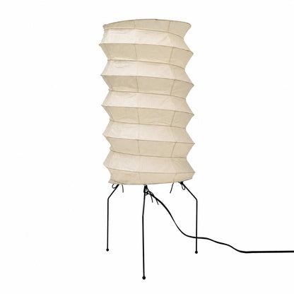 Close-up of the unlit layered cream paper shade and intricate wire structure of a Washi Paper UF2-31N Table Lamp by Stuber Lighting.