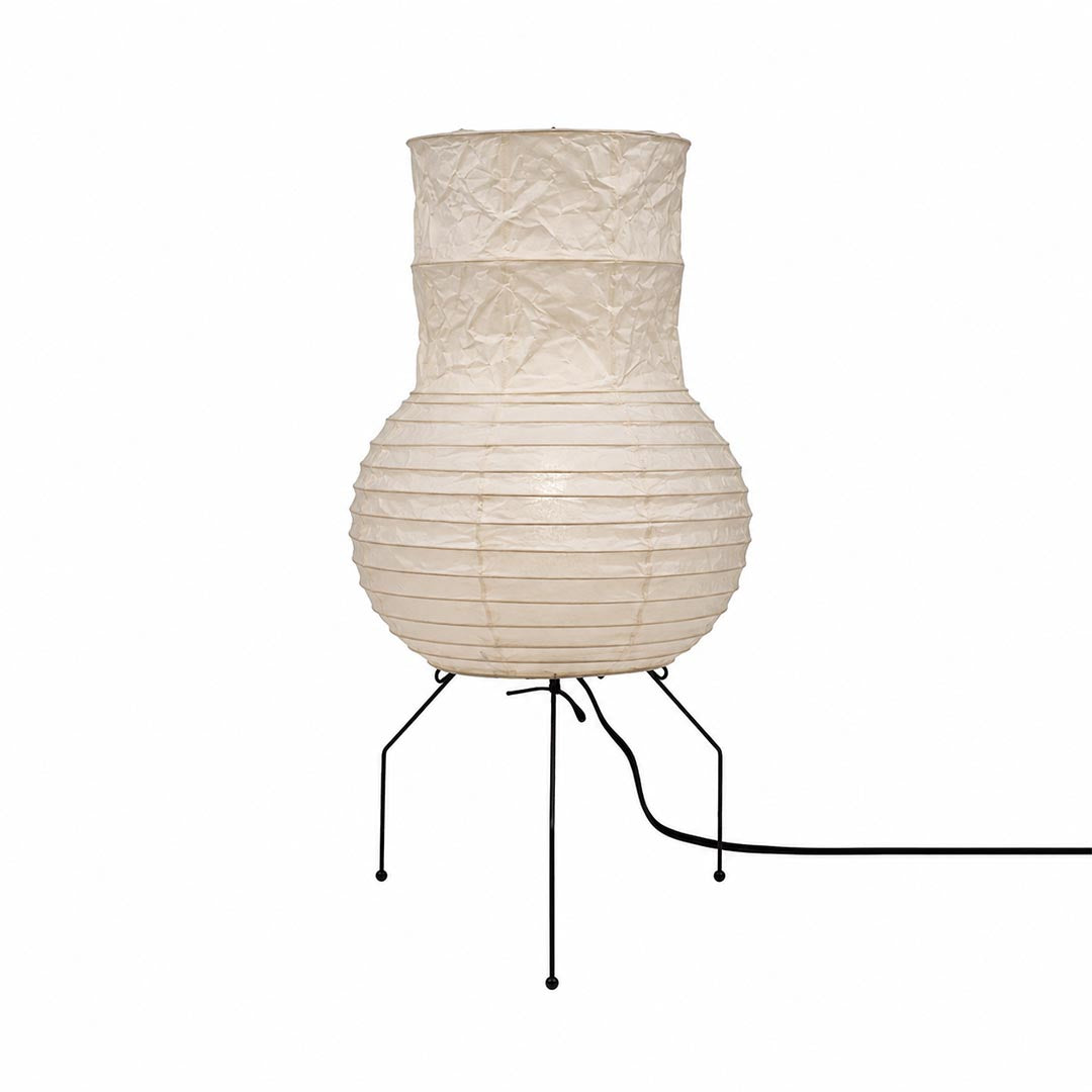 Detailed product shot of the unlit textured paper shade of the Washi Paper Zara Table Lamp on a white background by Stuber Lighting.