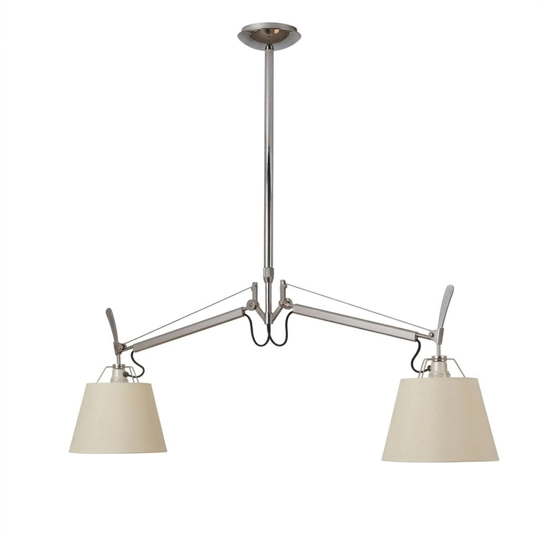 Wren swing arm pendant light 9.4 inch parchment paper shades double adjustable arm brass canopy white background