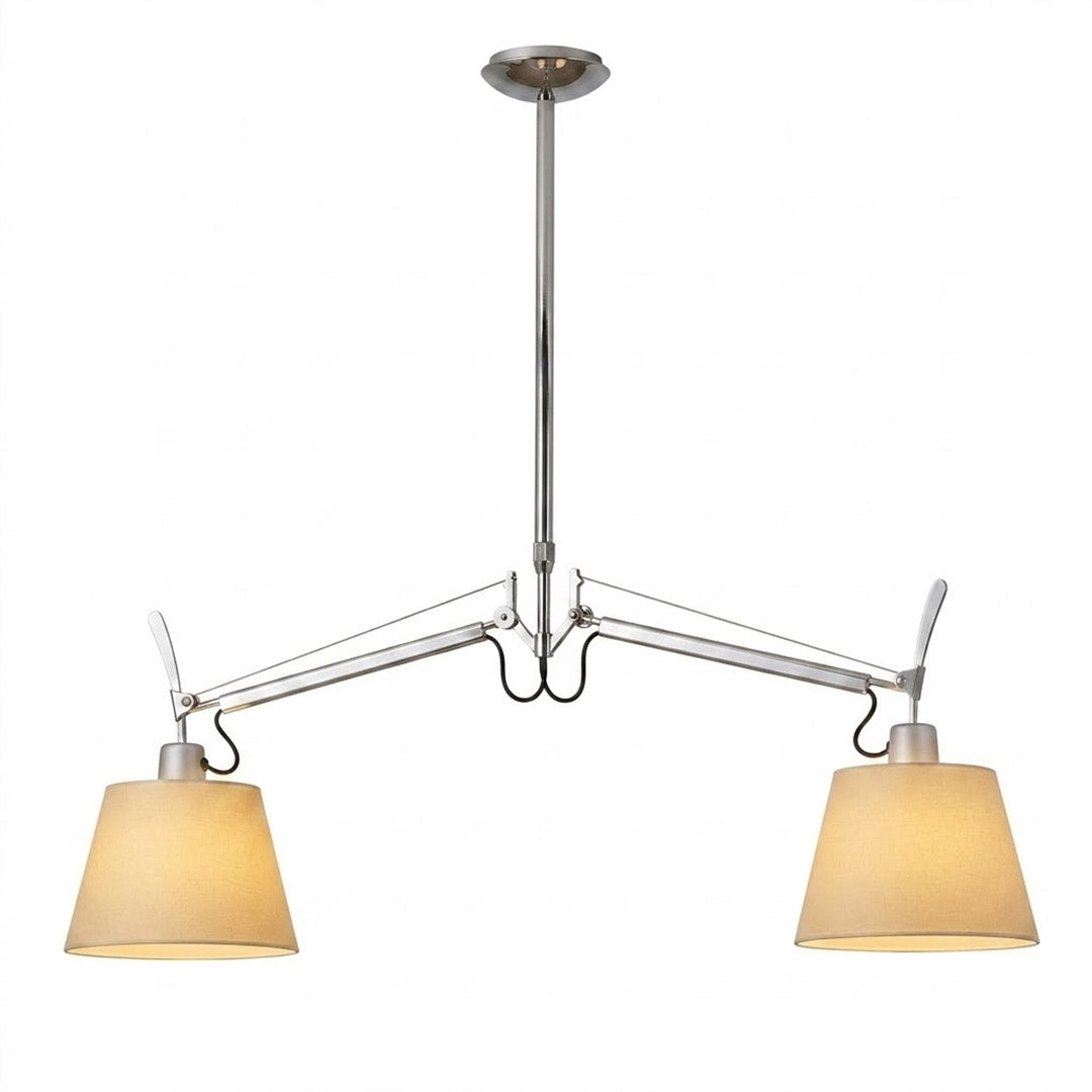 Wren swing arm pendant light 14.2 inch parchment paper shades double adjustable arm brass canopy white background
