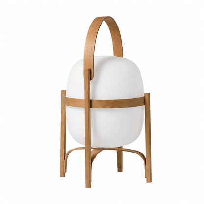 Wynne portable lantern glass table lamp Ash Wood light pale handle 10 inch cordless rechargeable Mid Century modern Scandinavian white background