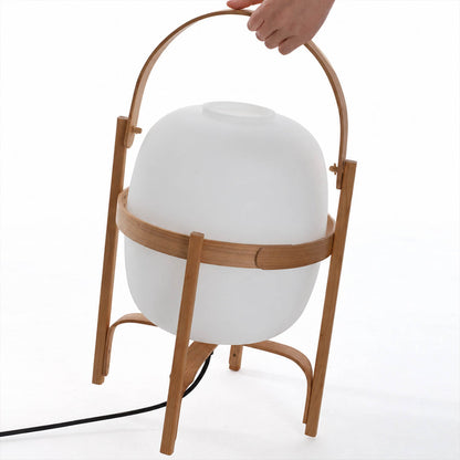 Wynne portable lantern hand carrying wood handle cordless functionality detail lifestyle Mid Century mobile freedom