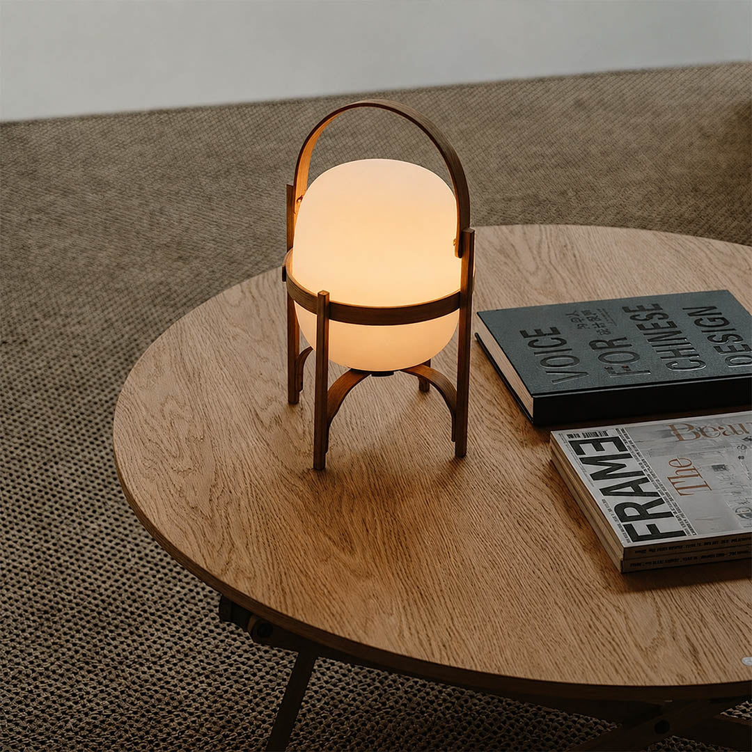 Wynne Ash Wood portable lantern living room reading corner modern Scandinavian Mid Century cordless warm glow interior lifestyle