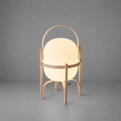 Wynne portable lantern glass table lamp Ash Wood light pale handle cordless rechargeable Mid Century modern Scandinavian white background