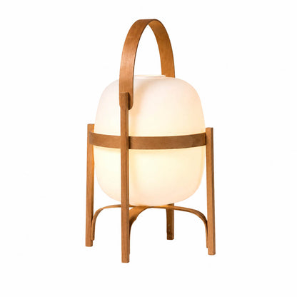Wynne portable lantern glass table lamp Ash Wood light pale handle 10 inch cordless rechargeable Mid Century modern Scandinavian white background