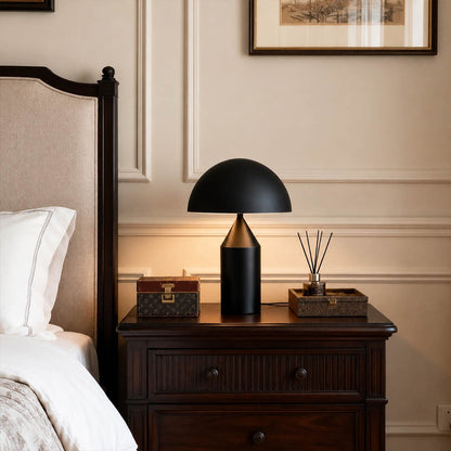 Zelviro table lamp bedroom nightstand bedside copper geometric accent warm ambient American home lifestyle interior styled