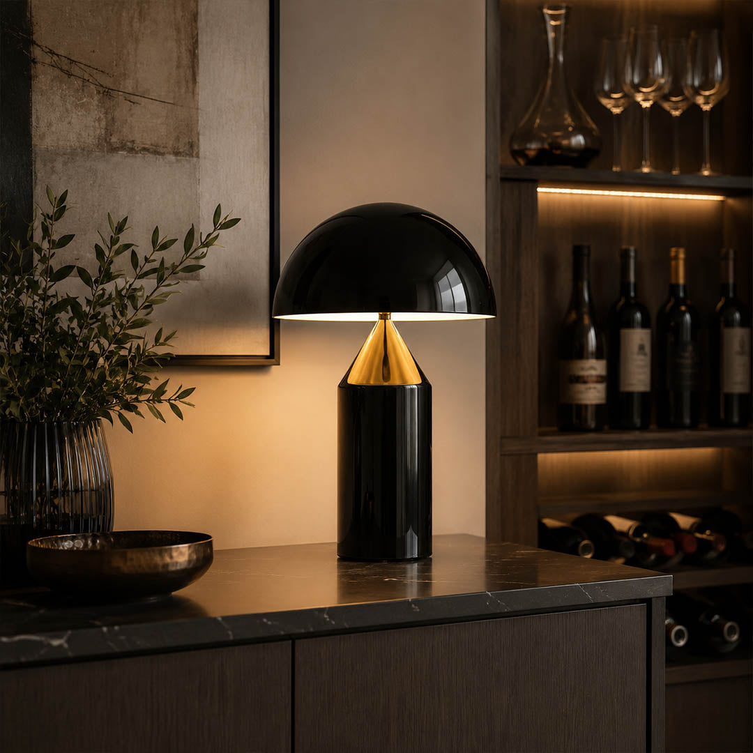 Zelviro table lamp living room side table accent geometric sculptural warm glow modern American home lifestyle interior styled