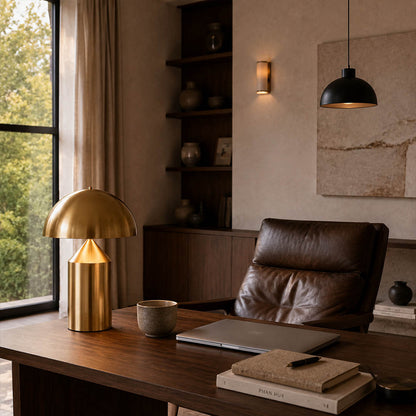 Zelviro table lamp desk workspace accent geometric sculptural warm modern American home lifestyle interior styled