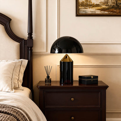Zelviro table lamp bedroom nightstand bedside copper geometric accent warm ambient American home lifestyle interior styled