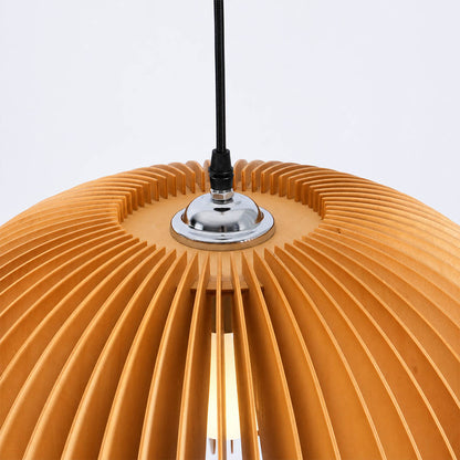 Zucca wood slat pendant light ceiling canopy adjustable cord 59 inch hardwired detail close up hardware installation