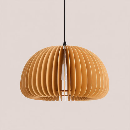 Zucca wood slat pendant light medium 16.5 inch natural wood pumpkin slat shade hanging lamp rustic white background front view