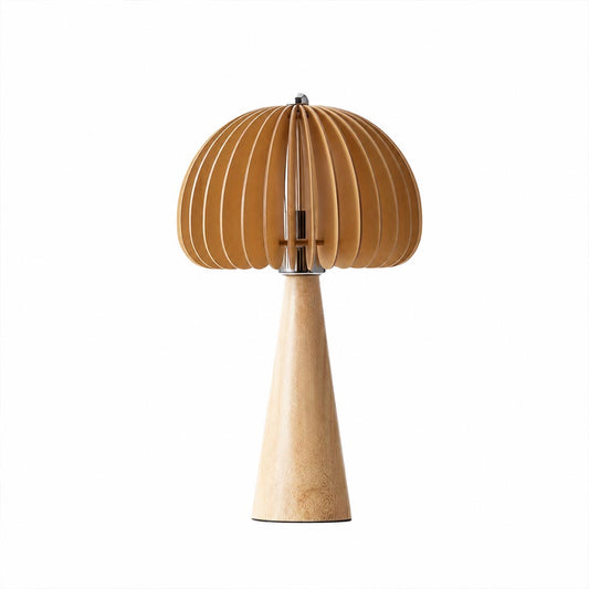 Zucca wood slat table lamp small natural wood pumpkin slat shade round bedside nightstand lamp rustic Scandinavian white background front view