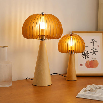 Zucca wood slat table lamp reading nook side table beside armchair natural wood slat shade warm cozy Japandi American home lifestyle interior