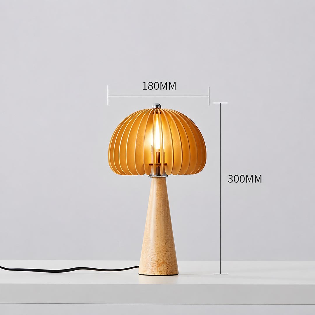 Zucca wood slat table lamp small natural wood pumpkin slat shade round bedside nightstand lamp rustic Scandinavian white background front view