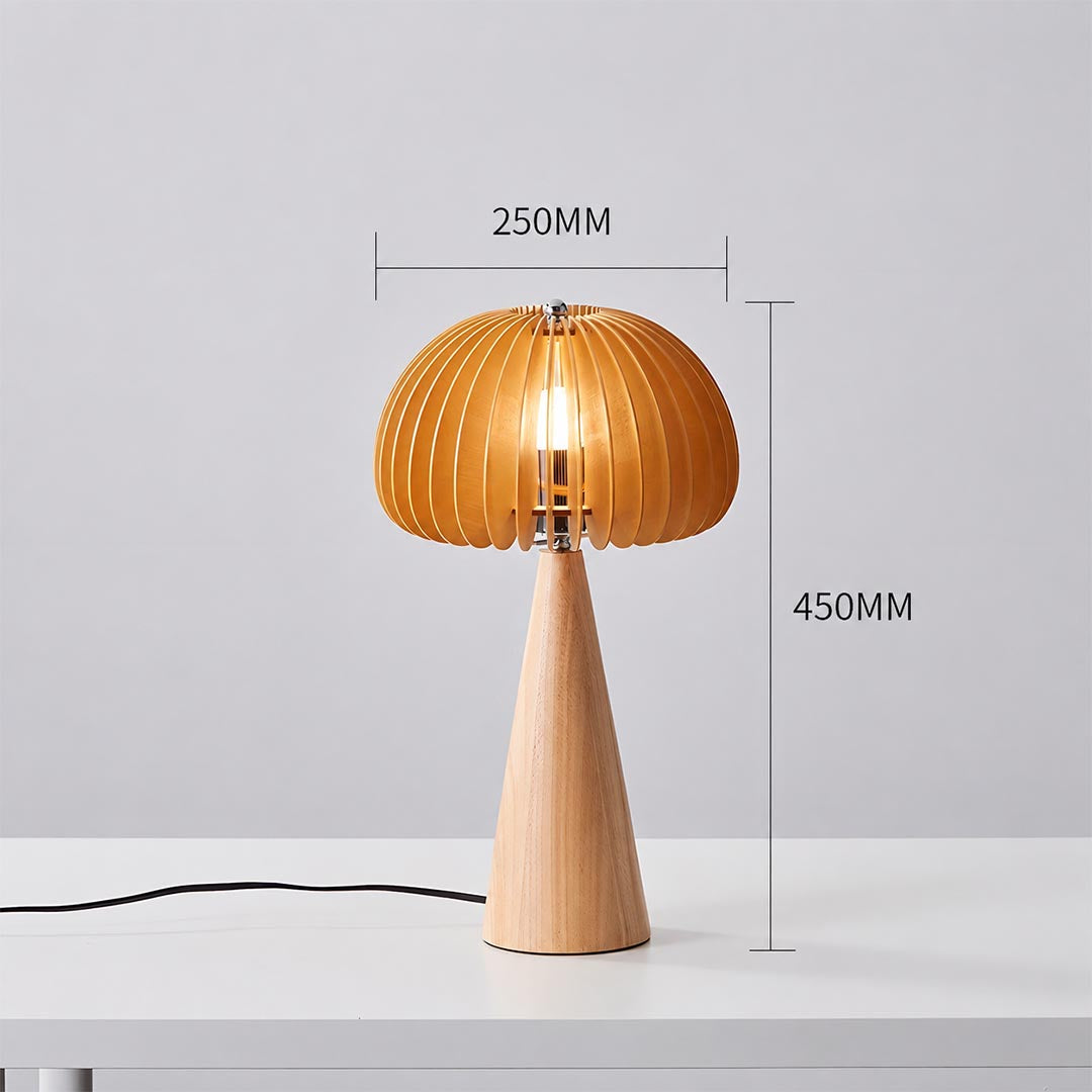 Zucca wood slat table lamp large natural wood pumpkin slat shade round table lamp rustic modern white background front view